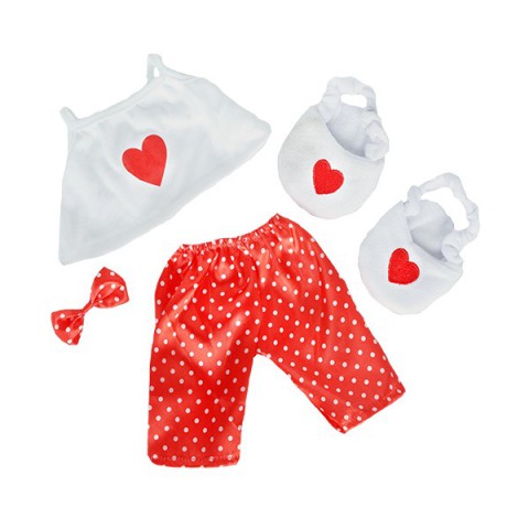 pyjama rouge satin avec cœur et chausson - 40 cm