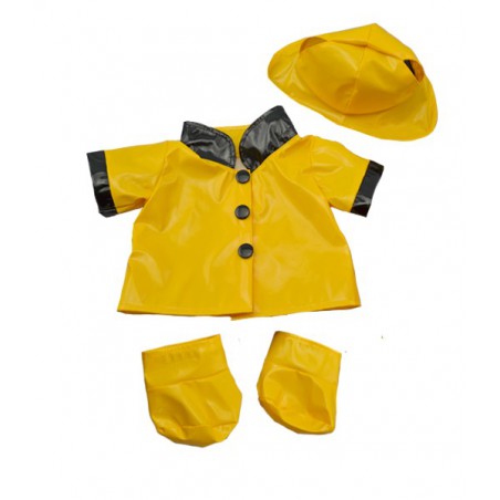Gele regenjas met laarzen en hoed voor 40 cm pluche - kleding voor teddybeer, knuffeldier, pluche dier