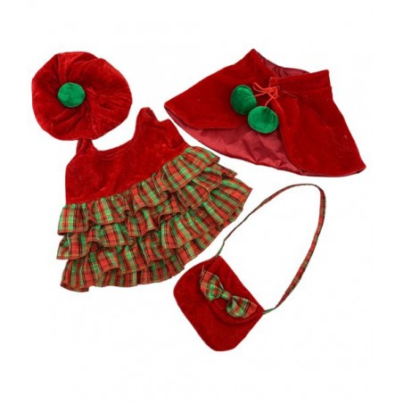 Robe de noël avec cape, béret et sac  , pour peluche ours 40 cm