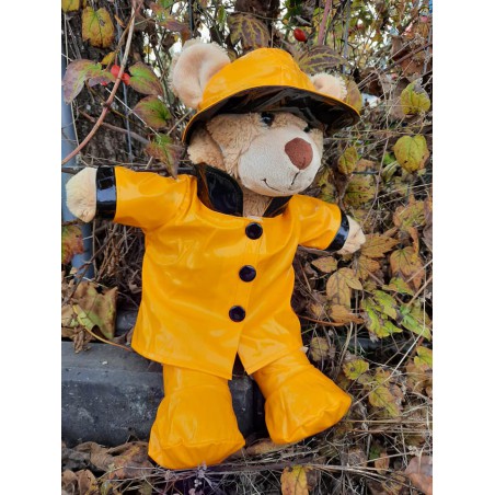 Ours en peluche portant un ciré jaune imperméable avec chapeau et bottes – Tenue pour peluche 40 cm