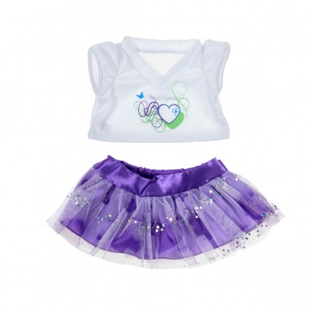 Purple skirt and heart-shaped tee-shirt for 40 cm plush toy