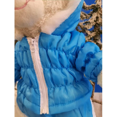 Tenue Hiver Bleu Clair pour Peluche 40 cm – Parka et Jupe avec Fourrure Blanche