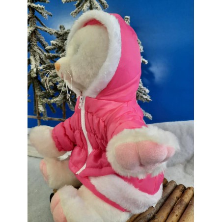 Hot Pink Parka and Skirt with White Fur – For 40 cm Plush Bear