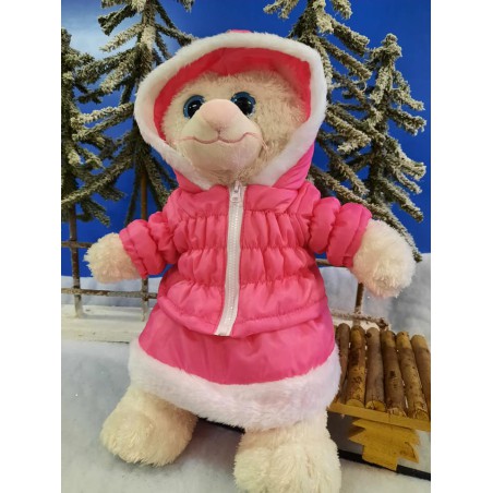 Hot Pink Parka and Skirt with White Fur – For 40 cm Plush Bear