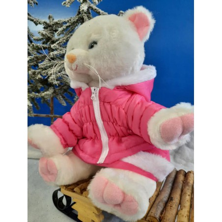 Hot Pink Parka and Skirt with White Fur – For 40 cm Plush Bear