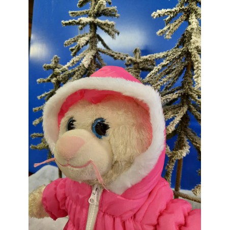 Hot Pink Parka and Skirt with White Fur – For 40 cm Plush Bear