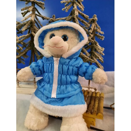 Tenue Hiver Bleu Clair pour Peluche 40 cm – Parka et Jupe avec Fourrure Blanche