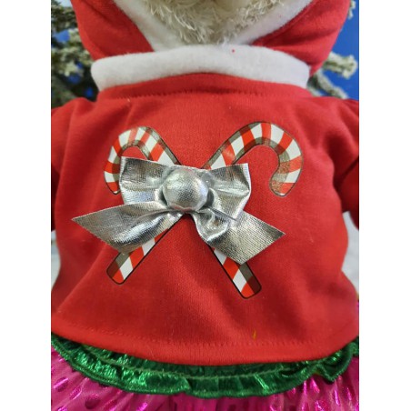 Tenue Candy 20249 – Sweat à capuche rouge et jupe multicolore pour peluche 40 cm