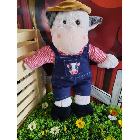 Tenue d’agriculteur pour peluche 40 cm – Chemise à carreaux, salopette en jean et chapeau – Cuddles & Friends réf. 3263
