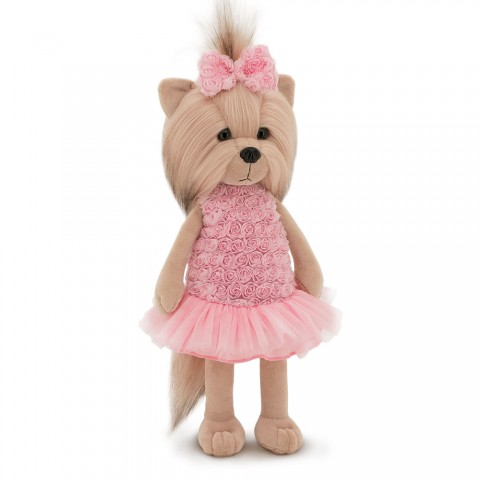 Peluche Lucky Doggy 40 cm – Robe rose à fleurs en relief et jupe en tulle – Lucky Yoyo Mélange de Roses