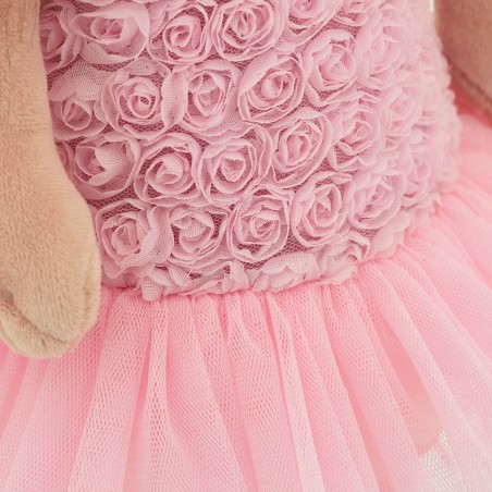 Peluche Lucky Doggy 40 cm – Robe rose à fleurs en relief et jupe en tulle – Lucky Yoyo Mélange de Roses