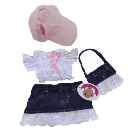 Outfit Jeans Rok En Bijpassende Frilly Tas Kleidung für Teddybär Stofftier Plüschtier