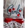 Outfit mit roten Punkten "Mädchen" Kleidung für 40 cm große Plüschtiere.