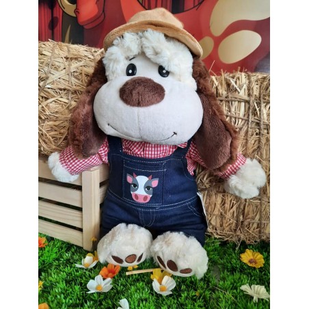 Tenue d’agriculteur pour peluche 40 cm – Chemise à carreaux, salopette en jean et chapeau – Cuddles & Friends réf. 3263