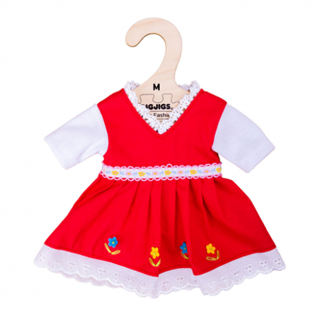 Robe Rouge avec Bordure Fleurie - Moyenne 35 cm