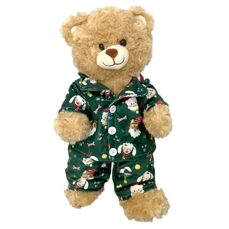 Vêtement pour peluche 40 cm – Pyjama “Chiots et Chatons Festifs” vert à motifs de Noël – Réf. Y3008