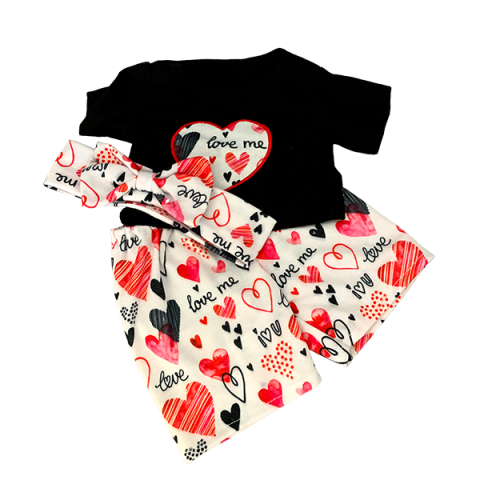 Knuffel kleding Love Me 3002 – zwart shirt en hartjesrok.
