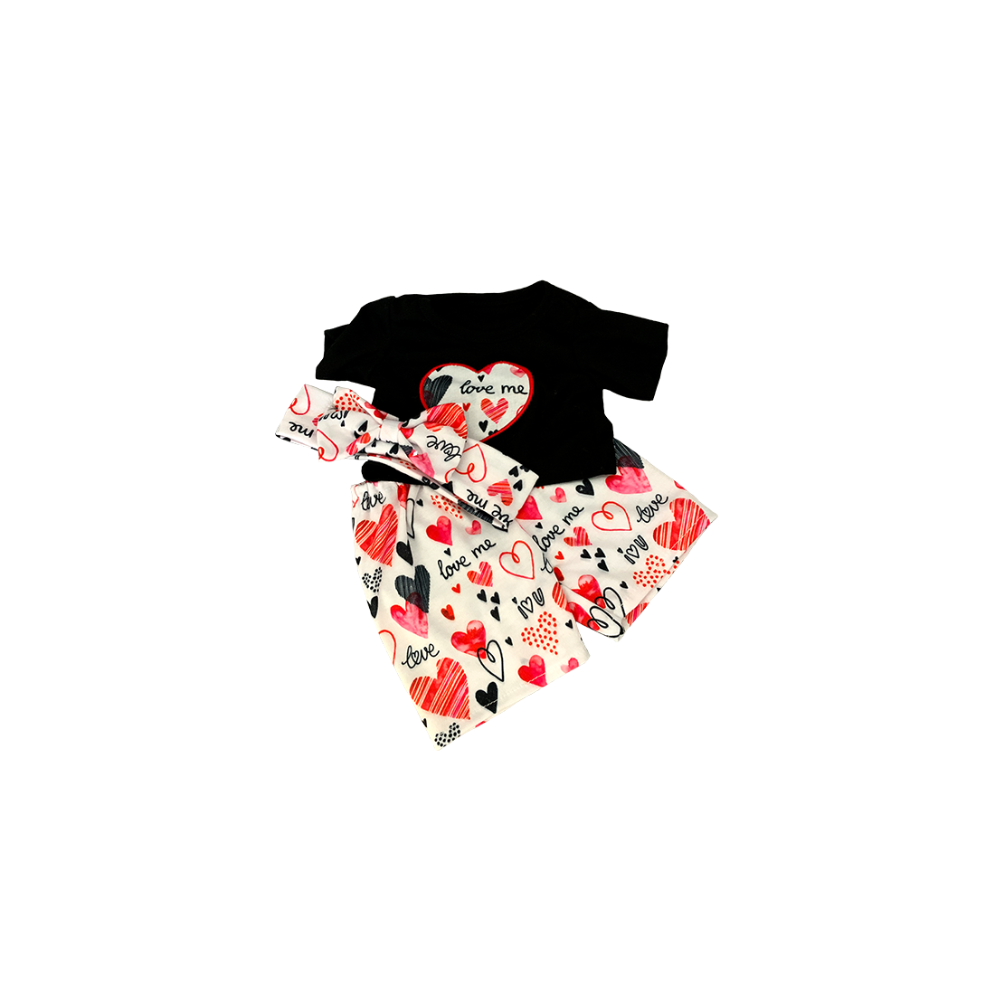 Knuffel kleding Love Me 3002 – zwart shirt en hartjesrok. Knuffel kleding Love Me 3002 – zwart shirt en hartjesrok.