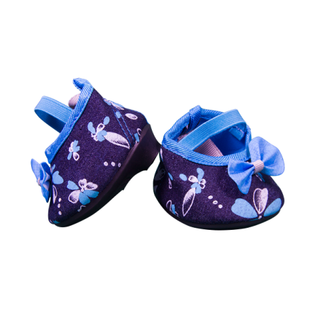 Chaussures Talons Hauts Fleuris Bleus/Denim Pour Peluche De 40 cm