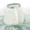 Lucky Doggy Mimi – Rose Bud: plush dog doll with green satin dress and floral bow
