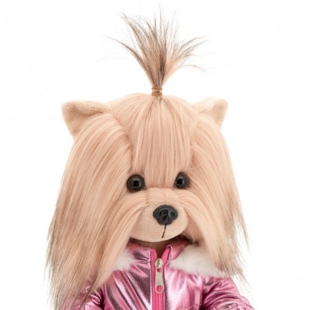 Lucky Doggy en combinaison rose métallisée avec chaussons – LD2/081