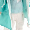 Lucky Yoyo dressed in her turquoise raincoat and star sweater – Mon Teddy Bear