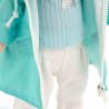 Vêtement peluche Lucky Doggy 40 cm – Ensemble Jour de Pluie – Imperméable turquoise, pull étoile, pantalon crème