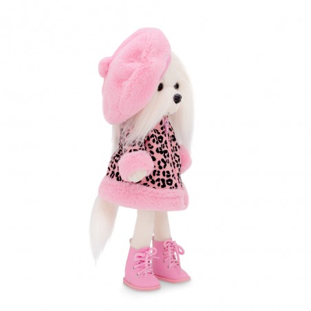 Vêtement peluche Lucky Doggy 40 cm – Manteau léopard rose, béret et chaussures – Lucky Mimi : Mon Amour