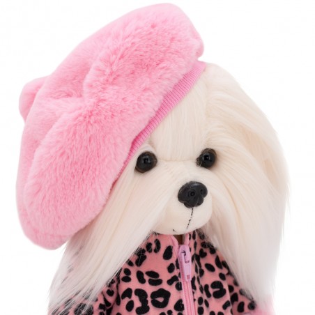 Kleidung für Lucky Doggy Plüsch 40 cm – Rosa Leopardenmantel, Barett und Schuhe – Lucky Mimi: Mon Amour