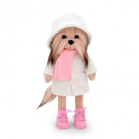 Lucky Doggy Plüsch 40 cm – Weißer Mantel & Rosa Schal – Winter White & Pink – LD2/090