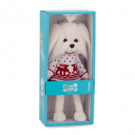 Lucky Mimi Motif Scandinave Réf. LD4/089 – Peluche articulée en robe tricot rouge et blanche