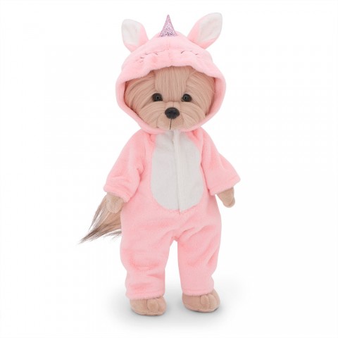 LD2_088_main.jpg → Peluche Lucky Doggy habillée d’un pyjama licorne rose avec corne scintillante