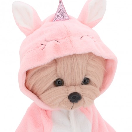 LD2_088_main.jpg → Peluche Lucky Doggy habillée d’un pyjama licorne rose avec corne scintillante