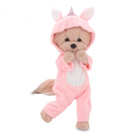 Peluche Lucky Doggy Yoyo déguisée en licorne rose – 40 cm