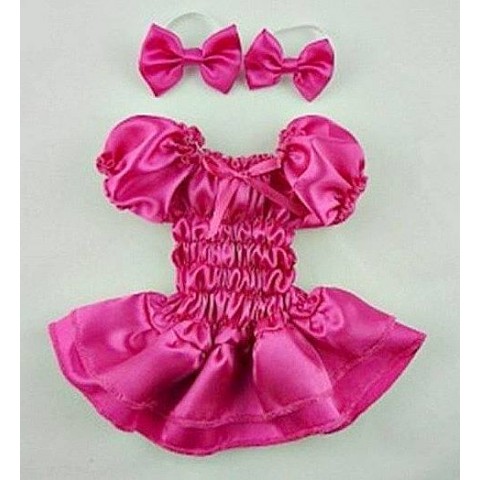 Fuchsia satin dress with bows for 40 cm plush – Ref. 886