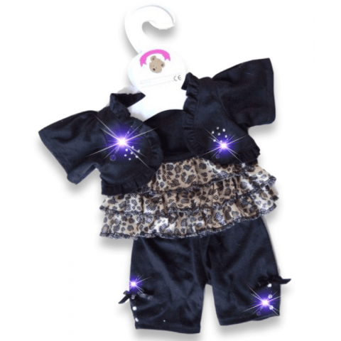 Tenue pour peluche Black Jacket & Leggin Outfit Y269 – boléro noir et haut léopard.