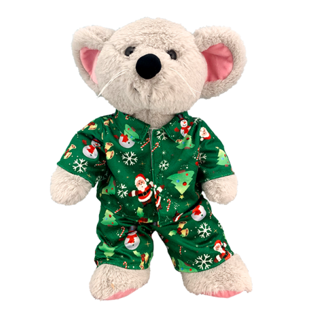 Pyjama vert de Noël pour peluche 40 cm – Réf. 3026 Teddy Mountain – ensemble à motifs sapins et bonhommes de neige