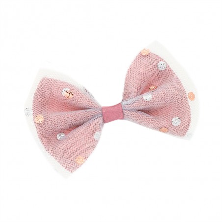 Vêtement pour peluche Lucky Doggy – Robe rose poudré à pois dorés avec nœud assorti – Tendresse Chatoyante