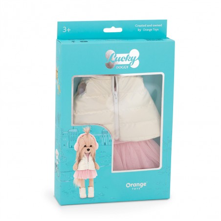 Lucky Doggy knuffeloutfit – Roze Droom – witte jas en roze jurk