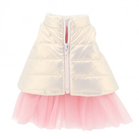 Lucky Doggy L104 ensemble doudoune ivoire et robe tutu rose pour peluche