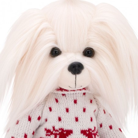 Lucky Doggy knuffelkleding 40 cm – Rood-witte trui met rendiermotief + plooirok – Scandinavische look