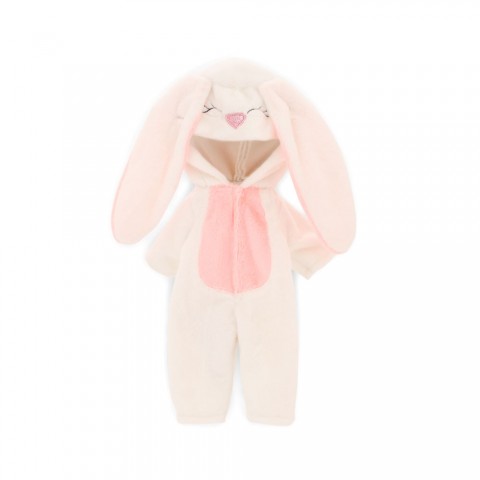 Lucky Doggy knuffelkleding 40 cm – Bunny Pyjama – Witte jumpsuit met roze buik en konijnenoren