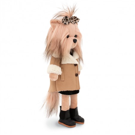 Kleidung für Lucky Doggy Plüsch 40 cm – Kamelmantel mit Fellimitat & Leoparden-Schleife – Lucky Yoyo Weistcoat