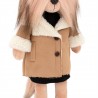 Lucky Doggy plush clothes 40 cm – Camel winter coat with faux wool lining & leopard bow – Lucky Yoyo Weistcoat
