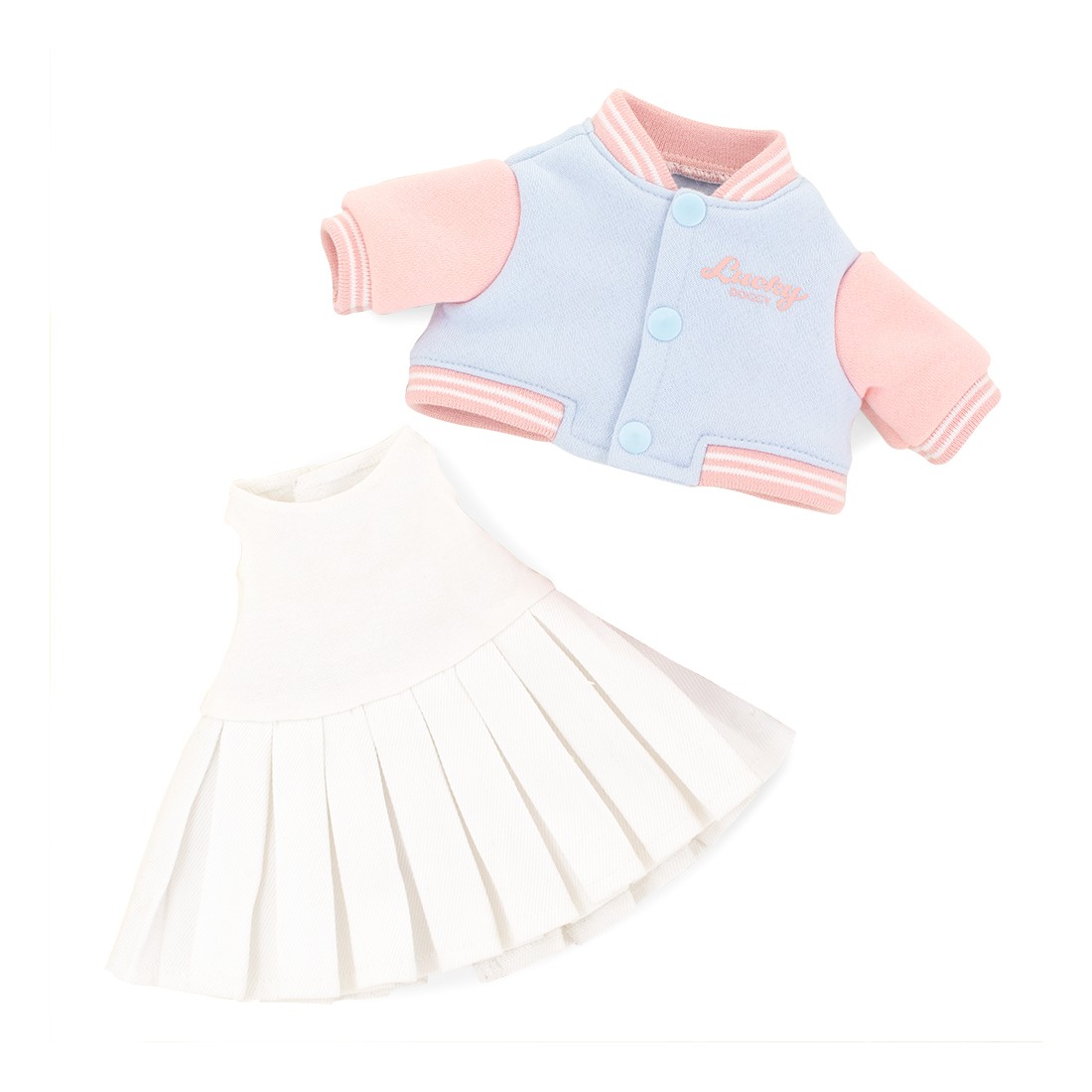 Lucky Doggy L119 – pastel blue and pink teddy jacket with white pleated dress Lucky Doggy L119 – pastel blue and pink teddy jacket with white pleated dress