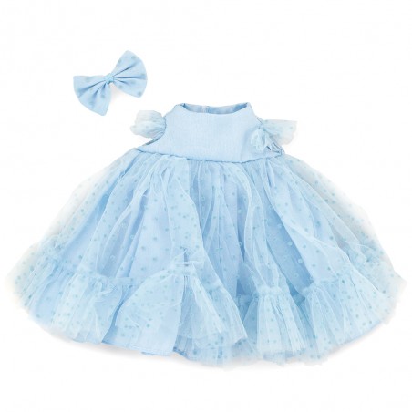 Lucky Doggy – Ensemble L121 : robe bleue en tulle à pois et nœud assorti