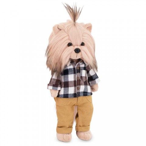 Lucky Doggy peluche garçon 40 cm – Chemise à carreaux et pantalon camel – Lucky Andy: Stylish Boy
