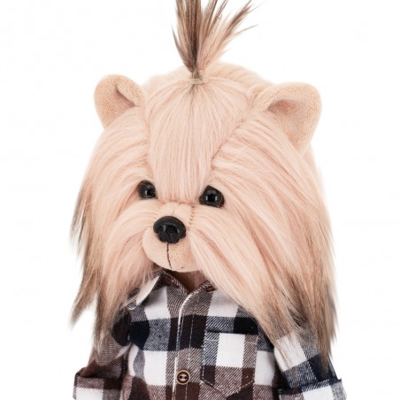 Lucky Doggy peluche garçon 40 cm – Chemise à carreaux et pantalon camel – Lucky Andy: Stylish Boy