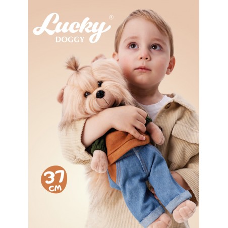 Lucky Doggy – Peluche articulée Andy avec sweat bicolore automnal et jean – Autumn Palette