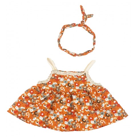 Oranges Blumenkleid und Stirnband für 40 cm Plüsch – Ref. Y150